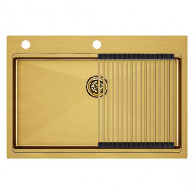 Кухонная мойка PAULMARK KRONER-PRO 75 PM707551-BG + ролл-мат PRO (золото/брашированное золото)