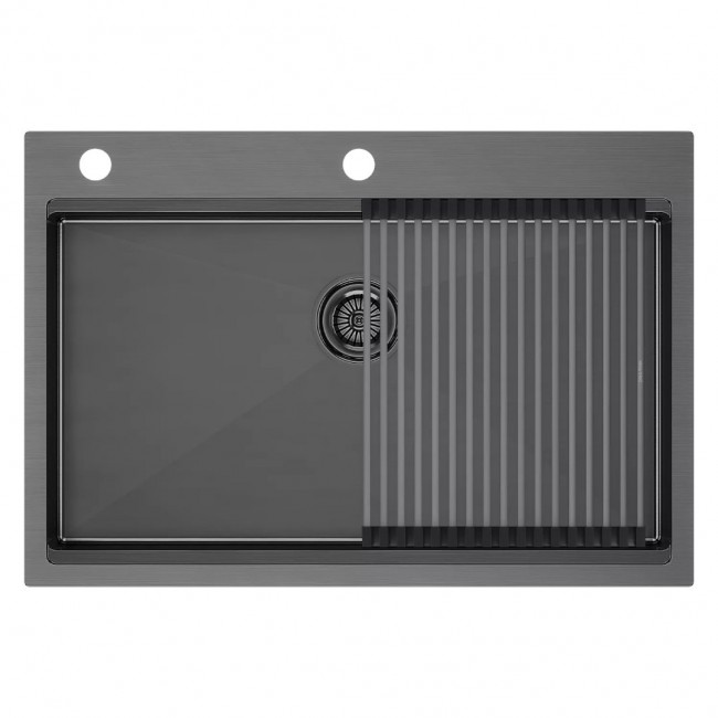Кухонная мойка PAULMARK KRONER-PRO 75 PM707551-GM + ролл-мат PRO (черный/вороненая сталь)